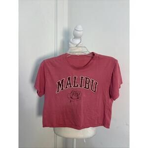 Pink Cropped Tee Shirt Malibu Rose Graphic Small
